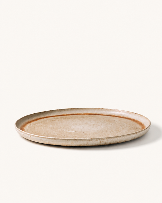 Straight Rim Plate (White Brown Trim)